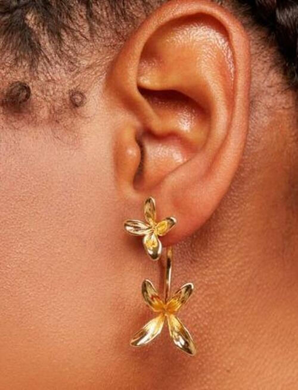 Zenzii Lily shaped Jacket Earrings - Gold